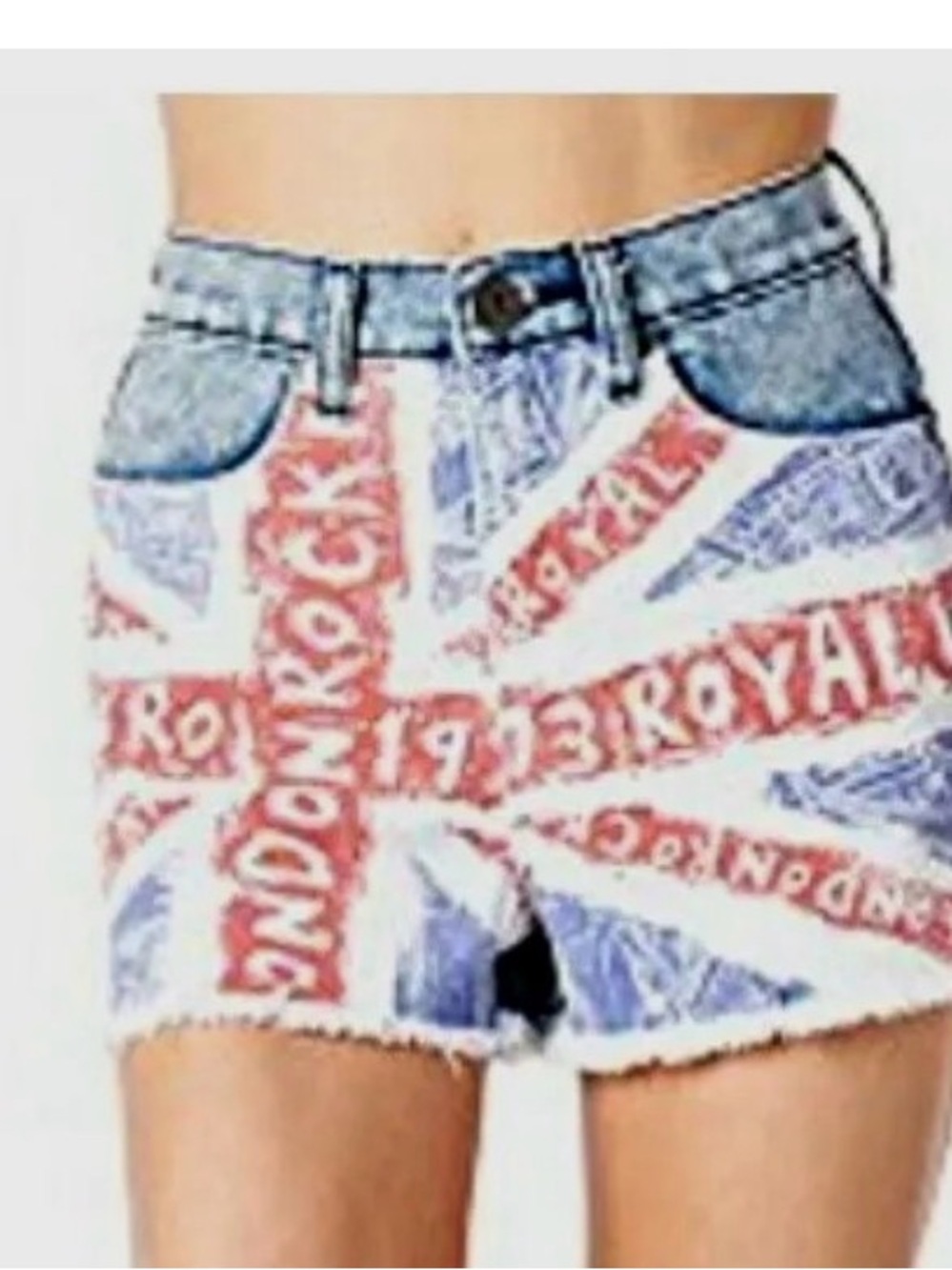 "The Classic" Los Angeles British Flag High Waist Frayed Denim Shorts Size L